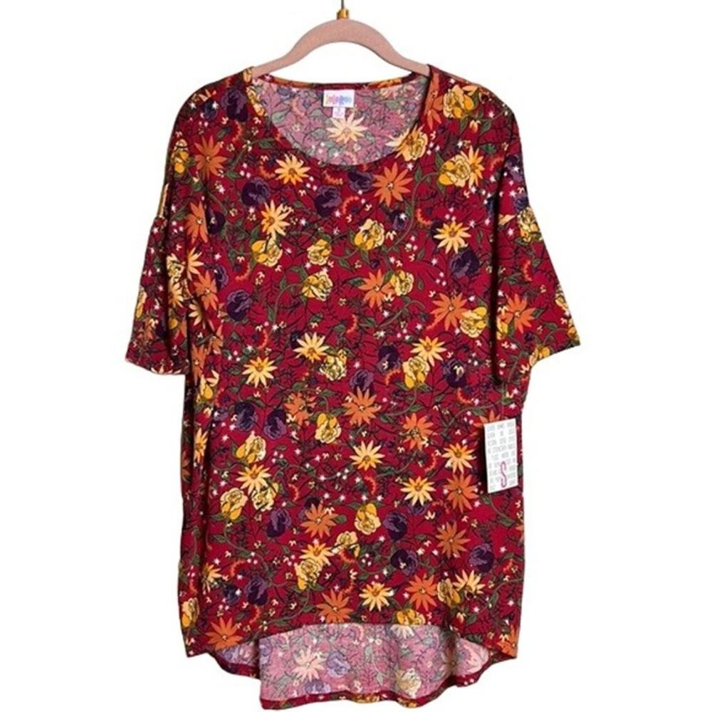 S Tunic Hi Low Blouse Festive Fantasy Floral Roses Red Purple NWT LuLaRoe Irma